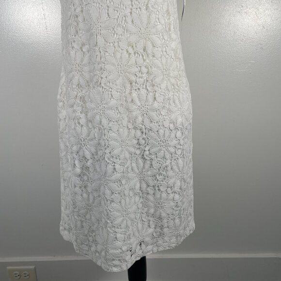 London Times White Crew Neck Floral Lace Short Flutter Sleeves Shift Dress 4 NWT - Picture 5 of 16